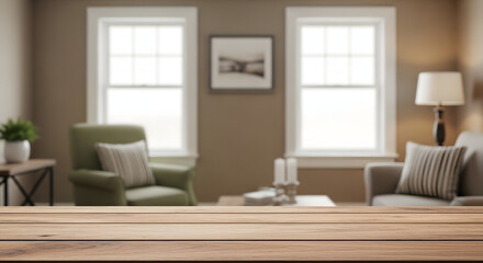 Cozy living room with wooden table and comfortable seating area