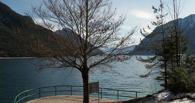 Viewpoint of Pr&auml;latenbuche on west shore of the lake Achen (Achensee) between Pertisau and Achenkirch on the slopes of Karwendel massif and Rofan in Austria
