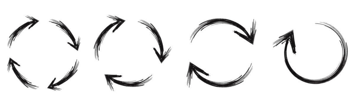 Circular Arrow Doodle Loop Rotation Hand Drawn Sketch Set
