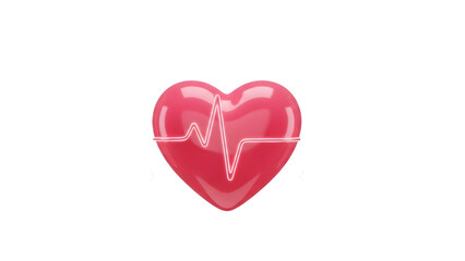 Fototapeta premium Shiny red heart symbol with ecg line on transparent background for health concepts