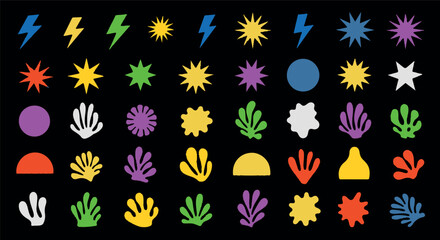 Obraz premium Digital sticker sheet featuring a diverse collection of Y2K-inspired graphic design elements including chrome stars, butterflies, smiley faces, flames, glossy hearts, abstract shapes and retro tech 