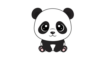 Obraz premium Cute Cartoon Panda Bear Sitting, Adorable Baby Animal Illustration