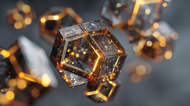 Dynamic modular self-assembly glowing geometric pieces floating