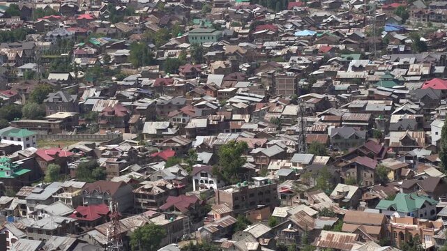 Srinagar city view from Hari Parbat Old Fort, Kashmir, India.