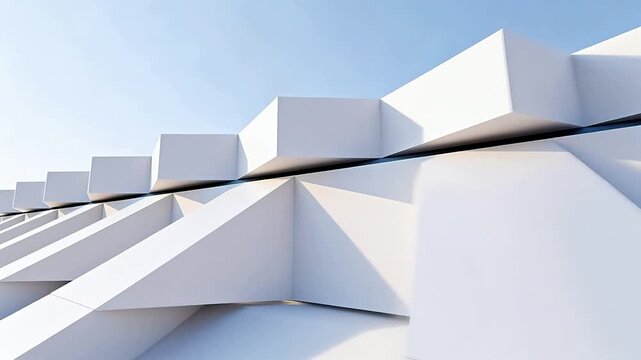 White modern geometric building with tilted planes and clear shadows