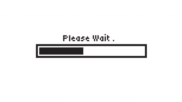 Compact Please Wait Loading Bar with Small Initial Progress Block Retro Style Prores Alpha Channel 4K 60fps