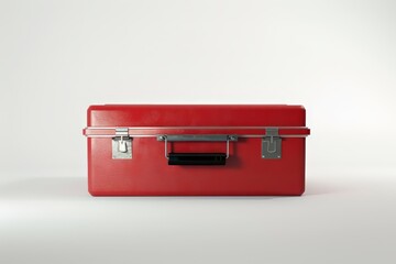 Red metal toolbox isolated on a white background, clean studio packshot highlighting durability, storage functionality and professional tools organization for workshop or home repair use