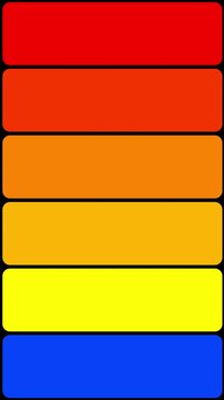 Minimalist 4K vertical background of six rounded horizontal bars in a retro sunset color palette on black. For vintage seventies or eighties look