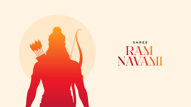 Shree Ram Navami Greeting, God Ram Background Design. A Hindu festival celebrated of lord ram birthday. Happy Ram Navami Vector  Background Design with Lord Rama silhouette.