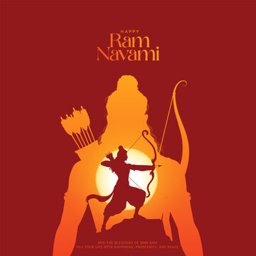 Shree Ram Navami Greeting, God Ram Background Design. A Hindu festival celebrated of lord ram birthday. Happy Ram Navami Vector  Background Design with Lord Rama silhouette.