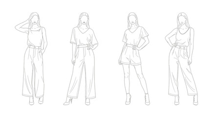 Fashionable women's clothing sketches: stylish outfits for modern style