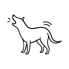 Fototapeta premium Minimalist barking dog icon, hand drawn in black line art, stands against clean white background. This simple animal symbol effectively conveys message of barking dog.
