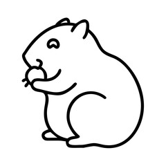 Obraz premium Minimalist hand drawn cartoon style icon showing hamster eating tiny food object. Hamster eating portrayed with simple black line art, featuring cute animal with snack.