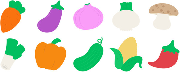 Cute Vegetable Illustrations Set
