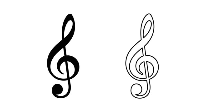 Two treble clef symbols, music note, sheet music, musical notation, black and white Vector