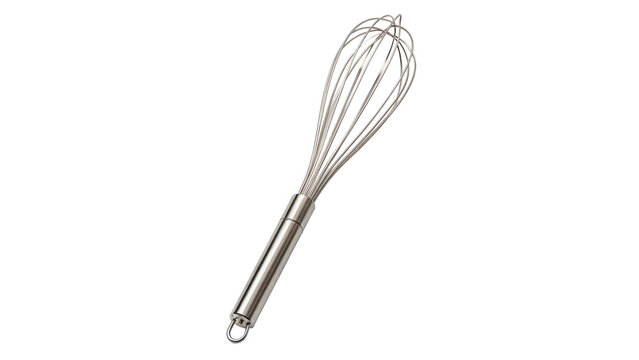 A stainless steel whisk Kitchen tool used for mixing, blending, and whisking isolated on transparent background cut out