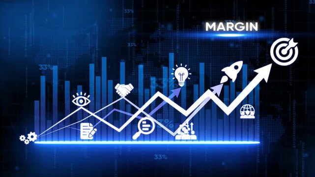 Business Growth Margin Analysis with Infographic and Statistics on a Blue Background finance
