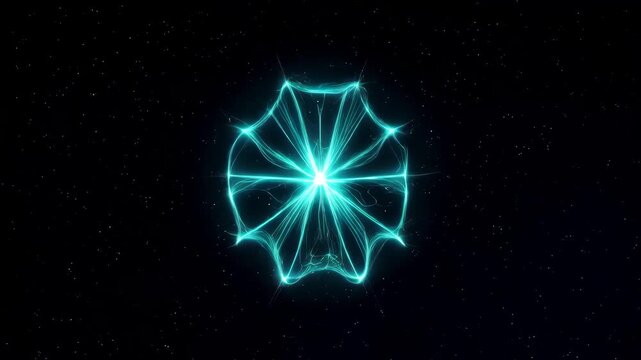 Vibrant glowing blue polygon shape in starry night sky