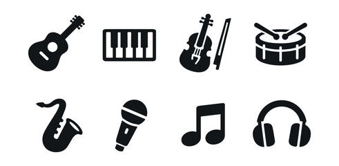 Fototapeta premium Music black silhouette icons set