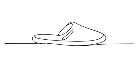 Simple line drawing of a comfortable indoor slipper or mule on a flat surface. Vector, illustration