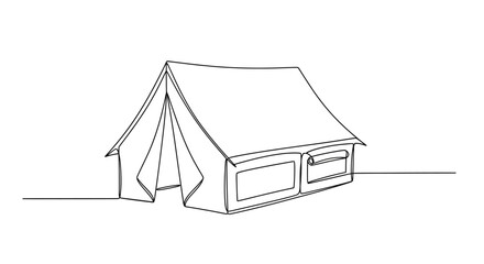 Minimalist tent drawing, single line art, camping, outdoor adventure, simple outline © Azizi