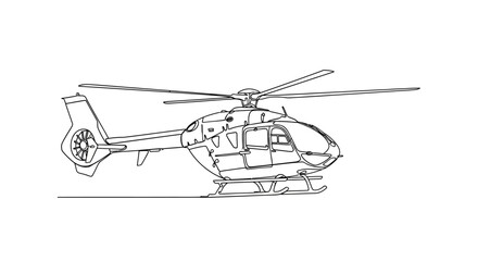 Helicopter line drawing illustration on white background