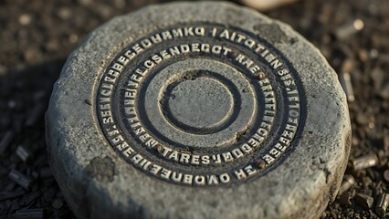stumbling. Old sharpening stone with circular wear patterns and scattered metal filings. safety posters, maintenance manuals, designed for precision metalworking and fabrication facilities.