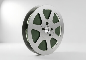 Obraz premium Silver Film Reel on White Background.
