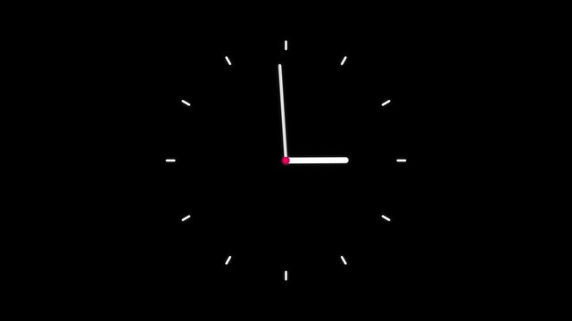 Minimalistic clock hands moving fast on a black background time lapse