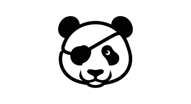 Pirate Panda Illustration Featuring Eye Patch and Smiling Face Set Against a Blank Background from a Frontal Viewpoint