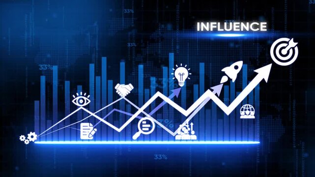 Business Growth Influence Concept with Increasing Graph and on Blue Background chart