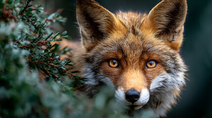 Obraz premium A red fox steps from dense woods into a bright clearing, captured in minimal composition with strong contrast.