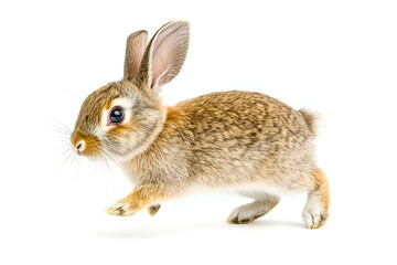 Fototapeta premium Cute Brown Baby Rabbit Hopping Isolated On A White Background