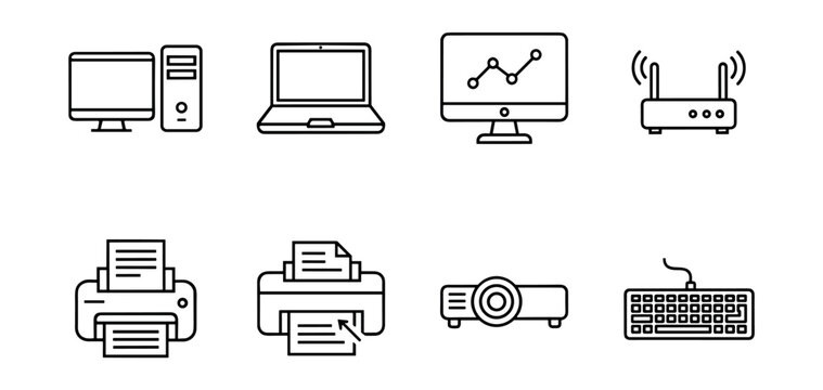 Computer devices line icons set