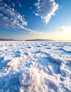 Vibrant Salt Flat Landscape Under a Bright Blue Sky.