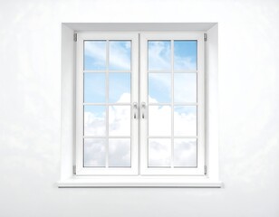 White Window Frame with Blue Sky Reflection on Wall.