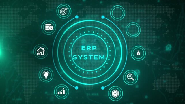 EPR System Dashboard with Artificial Intelligence, Data Analytics, Financial Technology, KPI Metrics, Digital Transformation, Corporate Strategy and Global Business Network Interface