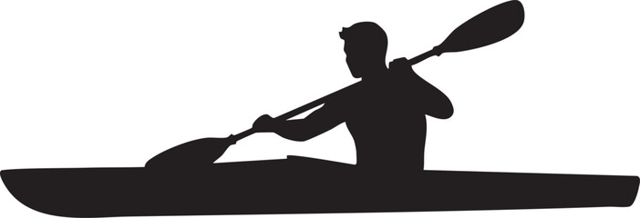 Person sitting in a kayak and paddling silhouette isolated on white background minimalist kayaking and water sports illustration © MinoteRani