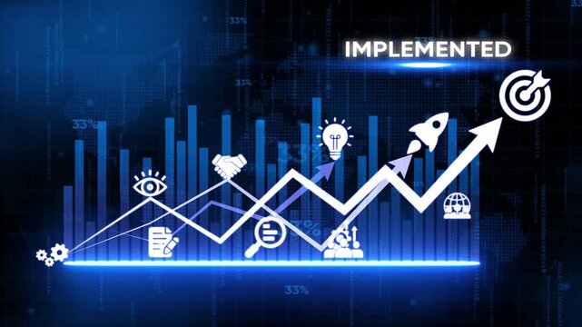 Business growth and strategy implementation concept with graphs and on a digital background chart