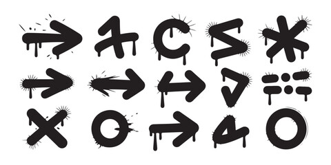 Spray paint graffiti vector set of black urban street art symbols and arrows with dripping ink liquid effect © Habib Stocker