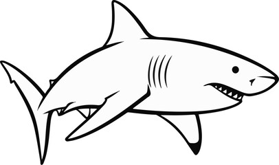 Fototapeta premium A black and white outline drawing of a shark with sharp teeth and gills