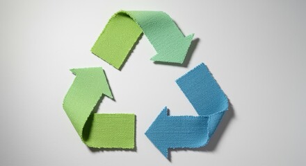Obraz premium Eco-friendly green and blue recycling symbol on a clean white background, conceptual for sustainability and environmental protection.