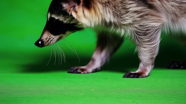 Raccoon with distinctive black and white markings on face