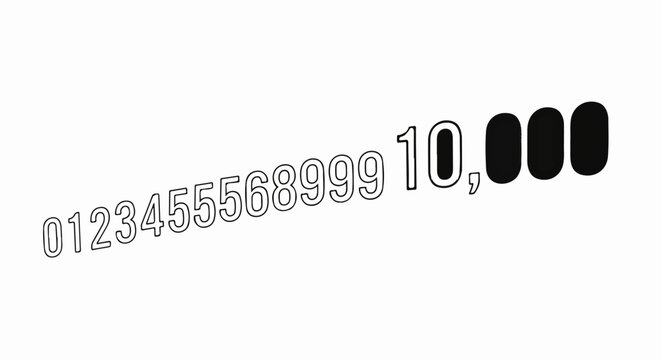 A diagonal line of ascending numbers from zero to ten thousand appears
