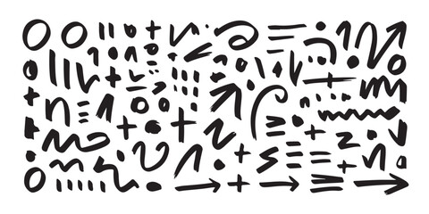 Abstract brush strokes and doodle elements with arrows and symbols for creative graphic design and decoration © Md