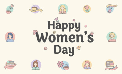 Fototapeta premium Pastel happy women day illustrator background. Flat design style background.