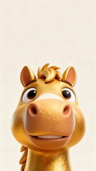 Naklejka premium Cartoon Golden Horse Close-up, Luxury Texture and Cute Style