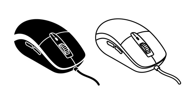 Wireless computer mouse, black and white, optical mouse, ergonomic design Vector