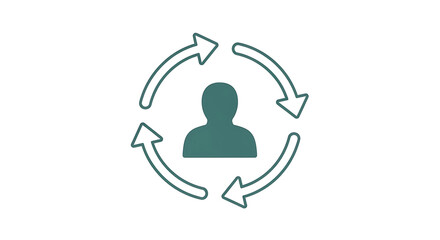 Obraz premium User Profile Icon with Circular Arrows Indicating Rotation or Refresh Around a Central Person Silhouette