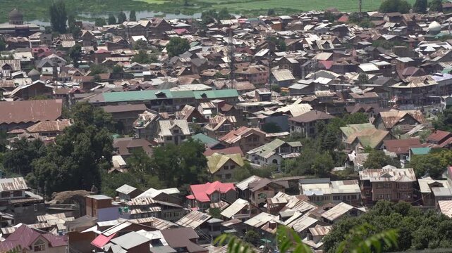 Srinagar city view from Hari Parbat Old Fort, Kashmir, India.